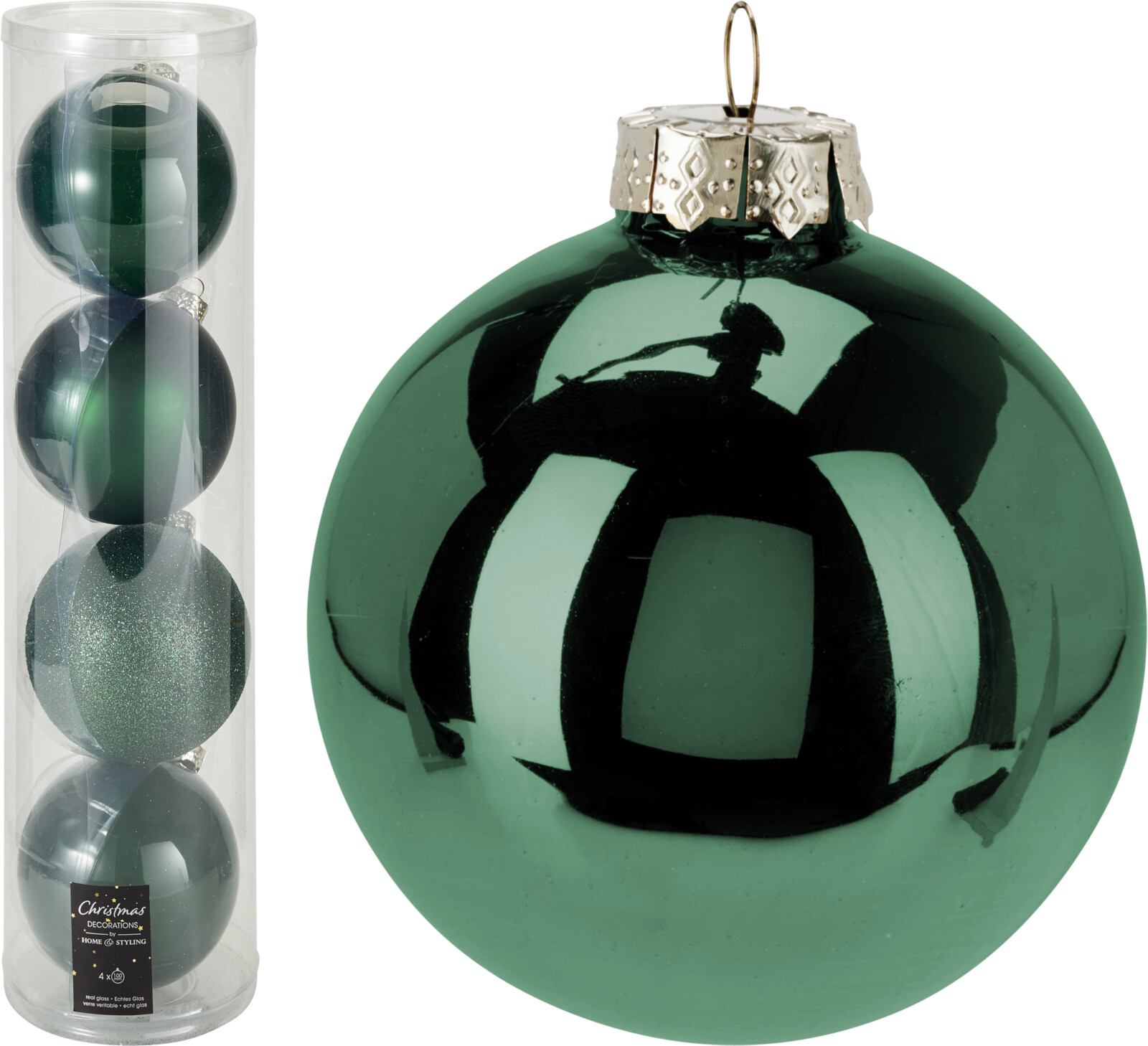 762_ARB106220_COMPOSITION_001_-3.jpg XMAS BALL 10CM 4PCS DARK GREEN – תמונה 1